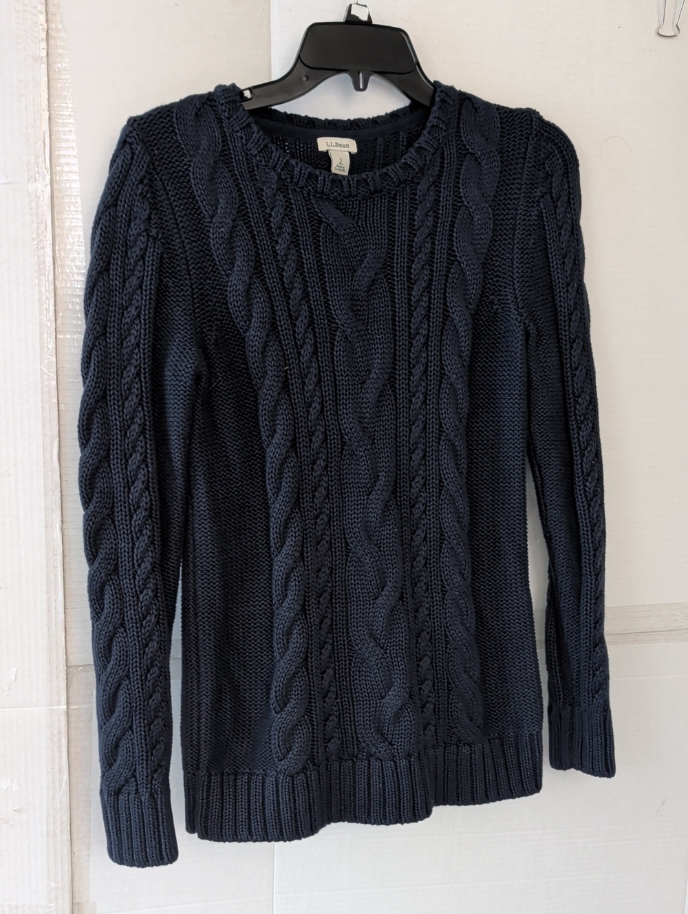 L.L. Bean Women's Navy Cable Crewneck Sweater SZ Small Cozy Comfy Collegiate